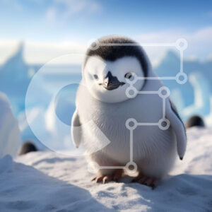 Intra Συλλεκτικό Ξύλινο Παζλ Plywood  4mm - Χαριτωμένος πιγκουίνος σε χιονισμένη επιφάνεια με παγόβουνα στο φόντο Σε Ξύλινο Κουτί - Διαστάσεις: 10x10 cm – 25 κομμάτια