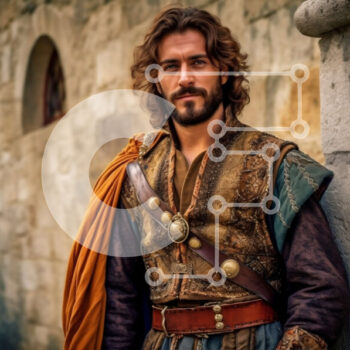 Intra Συλλεκτικό Ξύλινο Παζλ Plywood  4mm - Μεσαιωνικός άνδρας με κοστούμι με κόκκινη κάπα και δερμάτινη τσάντα Σε Ξύλινο Κουτί - Διαστάσεις Puzzle: 10x10 cm – 25 κομμάτια - Image 1