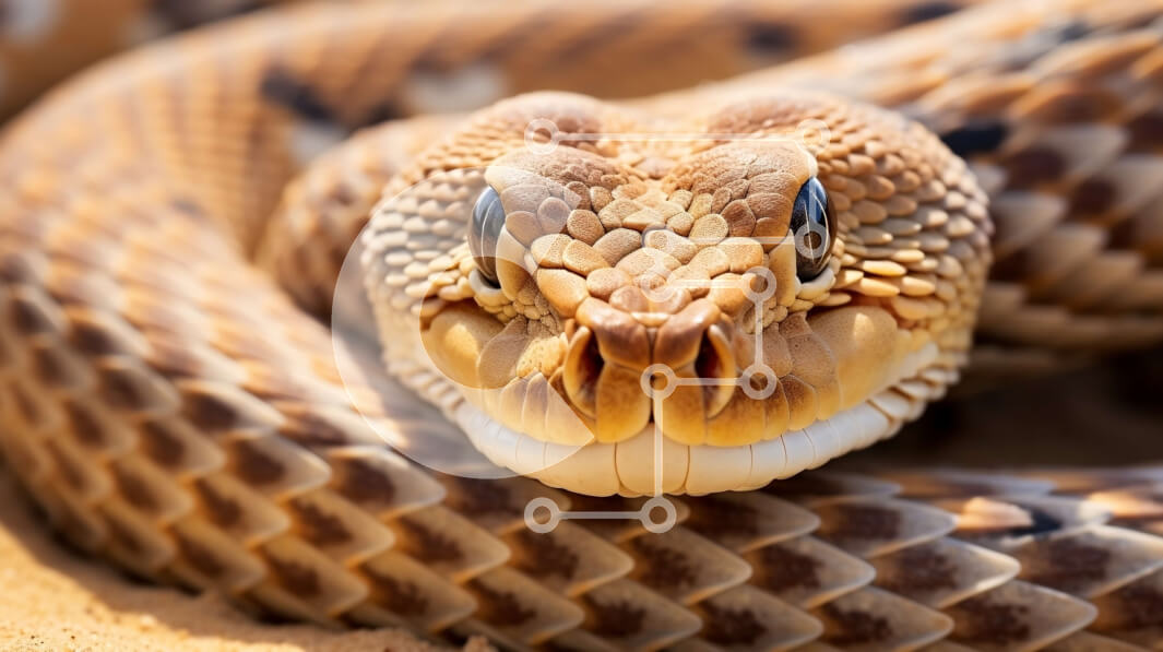 Intra Συλλεκτικό Ξύλινο Παζλ Plywood  4mm - Κοντινό πλάνο του κεφαλιού ενός φιδιού με καφέ και κίτρινο σχέδιο Σε Ξύλινο Κουτί - Διαστάσεις: 10x10 cm – 25 κομμάτια