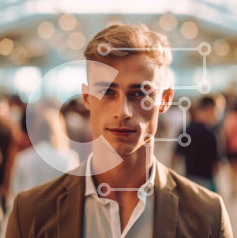 Intra Συλλεκτικό Ξύλινο Παζλ Plywood  4mm - Σοβαρός νεαρός άνδρας με καφέ σακάκι που ξεχωρίζει σε έναν πολυσύχναστο δρόμο Σε Ξύλινο Κουτί - Διαστάσεις Puzzle: 10x10 cm – 25 κομμάτια - Image 1