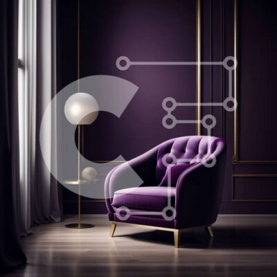 Intra Συλλεκτικό Ξύλινο Παζλ Plywood  4mm - Άνετη και κομψή μωβ πολυθρόνα σε δωμάτιο με χαμηλό φωτισμό Σε Ξύλινο Κουτί - Διαστάσεις Puzzle: 10x10 cm – 25 κομμάτια - Image 1