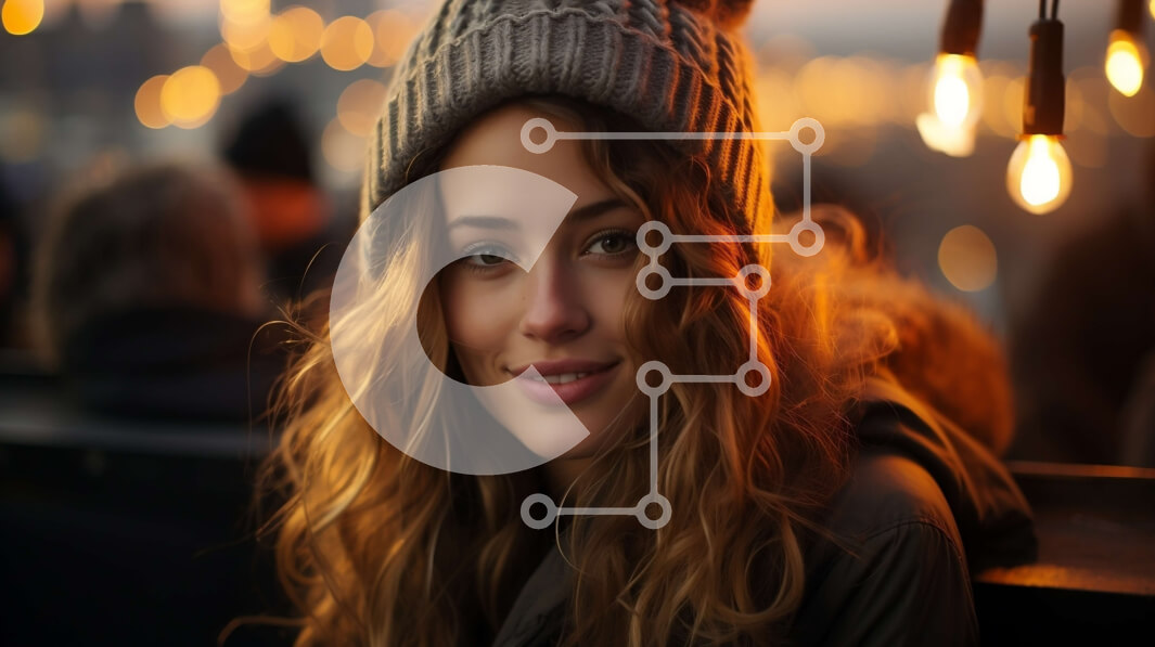 Intra Συλλεκτικό Ξύλινο Παζλ Plywood  4mm - Ευτυχισμένη νεαρή γυναίκα με πλεκτή Beanie που χαμογελά στην κάμερα Σε Ξύλινο Κουτί - Διαστάσεις Puzzle: 10x10 cm – 25 κομμάτια