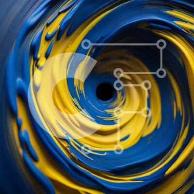 Intra Συλλεκτικό Ξύλινο Παζλ Plywood  4mm - Ζωντανό αφηρημένο έργο τέχνης: Περιστρεφόμενη δίνη μπλε και κίτρινου χρώματος Σε Ξύλινο Κουτί - Διαστάσεις Puzzle: 10x10 cm – 25 κομμάτια - Image 1