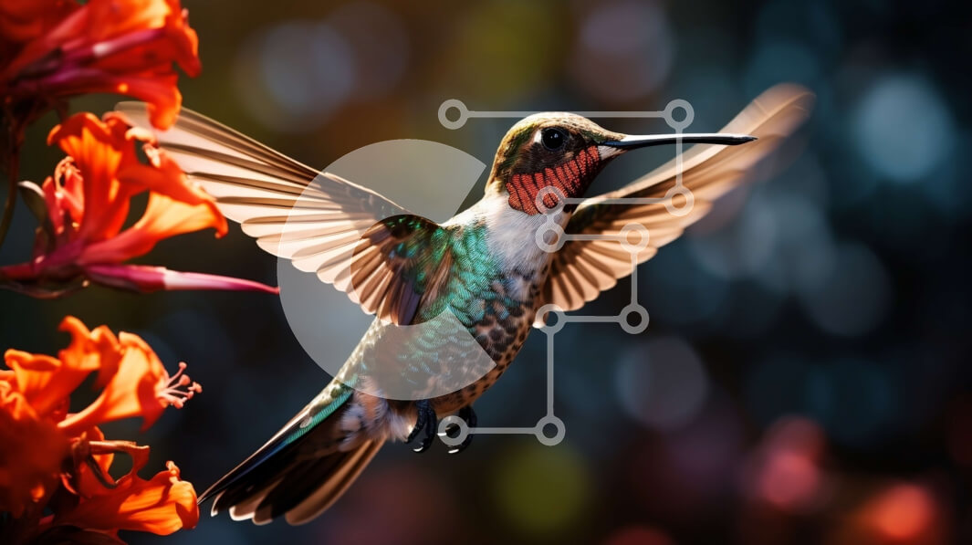 Intra Συλλεκτικό Ξύλινο Παζλ Plywood  4mm - Κολίμπρι που πετά μπροστά από το φωτεινό κόκκινο λουλούδι Σε Ξύλινο Κουτί - Διαστάσεις: 10x10 cm – 25 κομμάτια