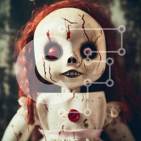 Intra Συλλεκτικό Ξύλινο Παζλ Plywood 4mm - Απόκοσμη κούκλα με καστανοκόκκινα μαλλιά και κόκκινα μάτια Σε Ξύλινο Κουτί - Διαστάσεις Puzzle: 10x10 cm – 25 κομμάτια - Image 1