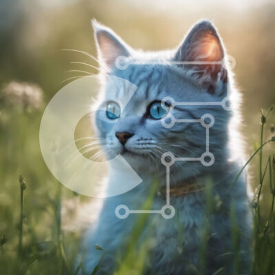 Intra Συλλεκτικό Ξύλινο Παζλ Plywood  4mm - Αφράτη γκρίζα γάτα σε ένα χωράφι με ψηλό πράσινο γρασίδι Σε Ξύλινο Κουτί - Διαστάσεις: 10x10 cm – 25 κομμάτια - Image 1