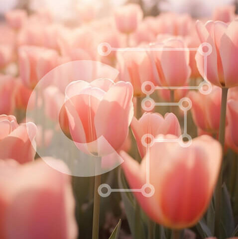 Intra Συλλεκτικό Ξύλινο Παζλ Plywood 4mm - Όμορφη εικόνα ενός χωραφιού με ροζ τουλίπες στο φως του ήλιου Σε Ξύλινο Κουτί - Διαστάσεις: 10x10 cm – 25 κομμάτια - Image 1