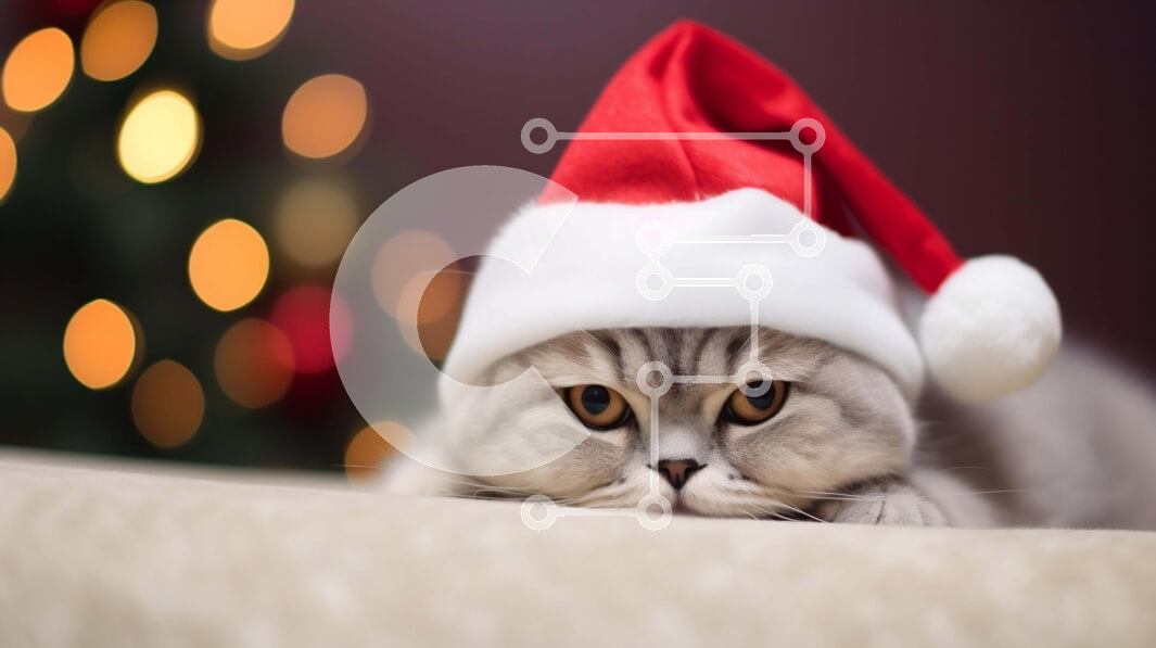 Intra Συλλεκτικό Ξύλινο Παζλ Plywood  4mm - Περίεργη γκρίζα γάτα με καπέλο Άγιου Βασίλη Σε Ξύλινο Κουτί - Διαστάσεις: 10x10 cm – 25 κομμάτια