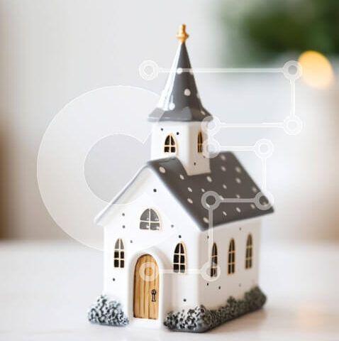 Intra Συλλεκτικό Ξύλινο Παζλ Plywood  4mm - Λευκό και γκρι εκκλησιαστικό ειδώλιο σε ημιτελές ξύλινο τραπέζι Σε Ξύλινο Κουτί - Διαστάσεις Puzzle: 10x10 cm – 25 κομμάτια - Image 1