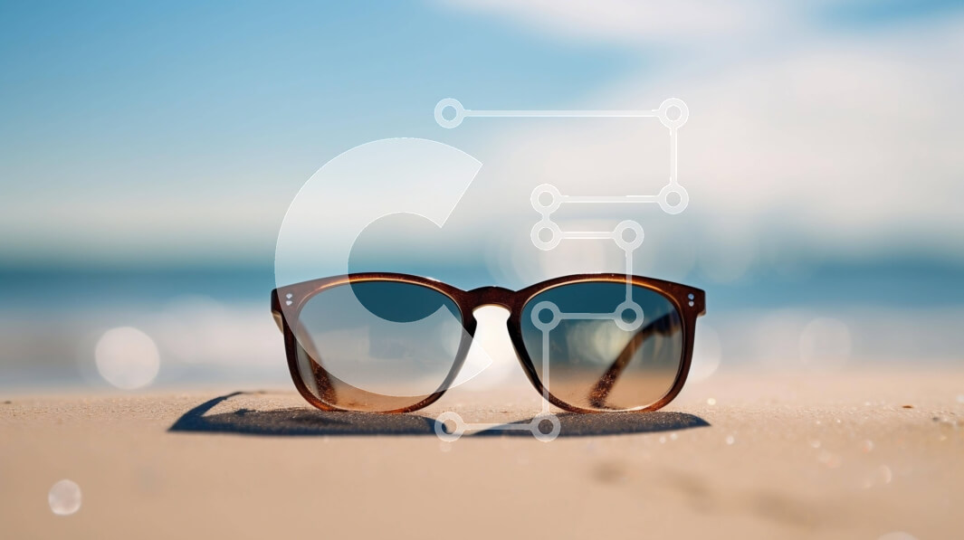 Intra Συλλεκτικό Ξύλινο Παζλ Plywood  4mm - Γυαλιά ηλίου στην παραλία με θέα στον ωκεανό Σε Ξύλινο Κουτί - Διαστάσεις Puzzle: 10x10 cm – 25 κομμάτια