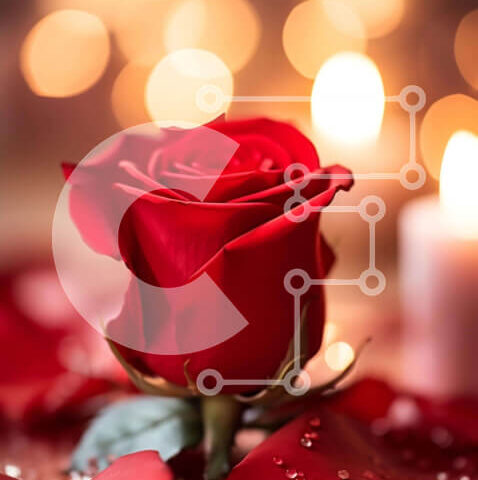 Intra Συλλεκτικό Ξύλινο Παζλ Plywood 4mm - Ρομαντικό κόκκινο τριαντάφυλλο με το φως των κεριών Σε Ξύλινο Κουτί - Διαστάσεις Puzzle: 10x10 cm – 25 κομμάτια - Image 1