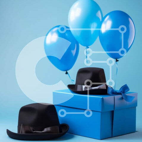 Intra Συλλεκτικό Ξύλινο Παζλ Plywood 4mm - Εορταστικά καπέλα και μπαλόνια σε μπλε φόντο Σε Ξύλινο Κουτί - Διαστάσεις Puzzle: 10x10 cm – 25 κομμάτια - Image 1