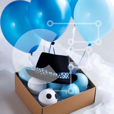 Intra Συλλεκτικό Ξύλινο Παζλ Plywood 4mm - Εορταστική διάταξη από μπαλόνια και καπέλο Σε Ξύλινο Κουτί - Διαστάσεις Puzzle: 10x10 cm – 25 κομμάτια - Image 1