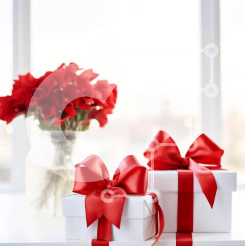 Intra Συλλεκτικό Ξύλινο Παζλ Plywood 4mm - Γιορτινά κουτιά δώρων με κόκκινους φιόγκους και λουλούδια Σε Ξύλινο Κουτί - Διαστάσεις Puzzle: 10x10 cm – 25 κομμάτια - Image 1