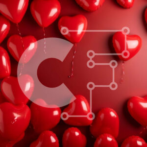 Intra Συλλεκτικό Ξύλινο Παζλ Plywood  4mm - Μπαλόνια σε σχήμα καρδιάς σε κόκκινο φόντο Σε Ξύλινο Κουτί - Διαστάσεις Puzzle: 10x10 cm – 25 κομμάτια