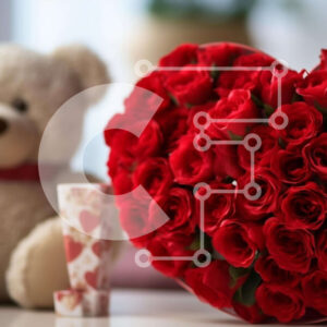 Intra Συλλεκτικό Ξύλινο Παζλ Plywood  4mm - Ρομαντική σύνθεση δώρου με τριαντάφυλλα και αρκουδάκι Σε Ξύλινο Κουτί - Διαστάσεις Puzzle: 10x10 cm – 25 κομμάτια