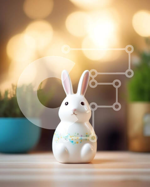 Intra Συλλεκτικό Ξύλινο Παζλ Plywood  4mm - Ειδώλιο λαγουδάκι του Πάσχα στο τραπέζι με φυτά σε γλάστρες Σε Ξύλινο Κουτί - Διαστάσεις Puzzle: 10x10 cm – 25 κομμάτια