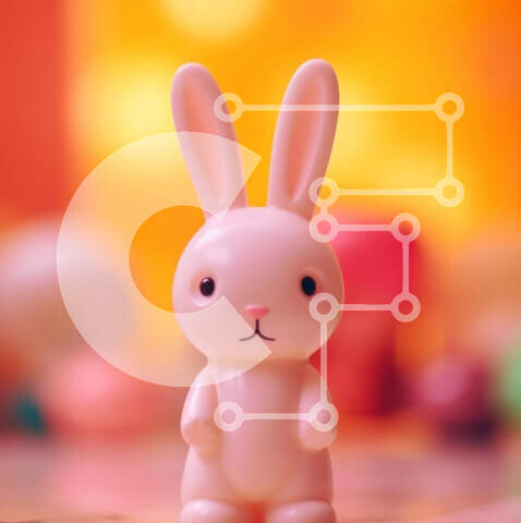 Intra Συλλεκτικό Ξύλινο Παζλ Plywood  4mm - Παιχνίδι ροζ λαγουδάκι σε πορτοκαλί τραπέζι Σε Ξύλινο Κουτί - Διαστάσεις: 10x10 cm – 25 κομμάτια - Image 1