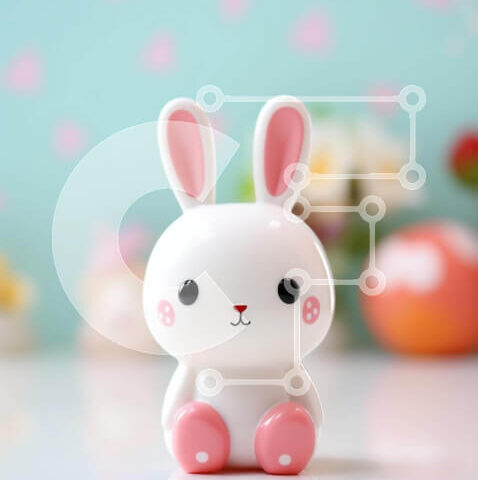 Intra Συλλεκτικό Ξύλινο Παζλ Plywood 4mm - Μικρό λευκό ειδώλιο λαγουδάκι σε διακοσμημένο τραπέζι με λουλούδια και καρδιές Σε Ξύλινο Κουτί - Διαστάσεις: 10x10 cm – 25 κομμάτια - Image 1