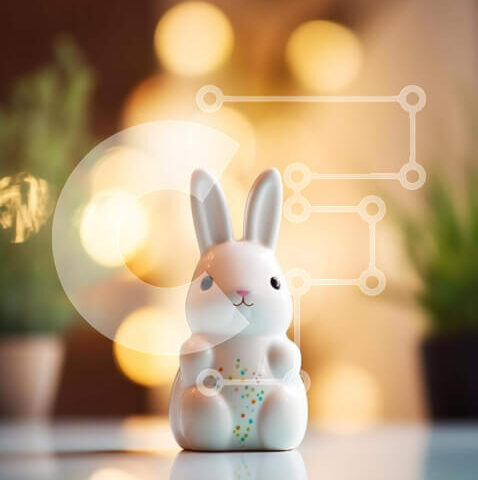 Intra Συλλεκτικό Ξύλινο Παζλ Plywood  4mm - Λευκό ειδώλιο λαγουδάκι με φυτά σε γλάστρες Σε Ξύλινο Κουτί - Διαστάσεις Puzzle: 10x10 cm – 25 κομμάτια - Image 1