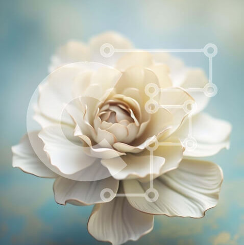 Intra Συλλεκτικό Ξύλινο Παζλ Plywood 4mm - Μονό λευκό λουλούδι σε κομψό μπλε φόντο Σε Ξύλινο Κουτί - Διαστάσεις Puzzle: 10x10 cm – 25 κομμάτια - Image 1