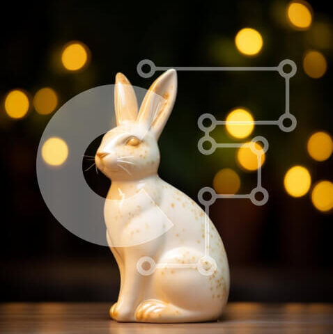 Intra Συλλεκτικό Ξύλινο Παζλ Plywood  4mm - Λευκό ειδώλιο λαγουδάκι μπροστά από φωτισμένο φόντο Σε Ξύλινο Κουτί - Διαστάσεις Puzzle: 10x10 cm – 25 κομμάτια - Image 1