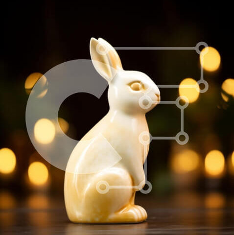 Intra Συλλεκτικό Ξύλινο Παζλ Plywood 4mm - Λευκό ειδώλιο λαγουδάκι με φώτα γύρω Σε Ξύλινο Κουτί - Διαστάσεις: 10x10 cm – 25 κομμάτια - Image 1