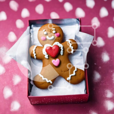 Intra Συλλεκτικό Ξύλινο Παζλ Plywood  4mm - Διακοσμημένος άνδρας από μελόψωμο σε ανοιχτό κουτί με κόκκινες και λευκές καρδιές Σε Ξύλινο Κουτί - Διαστάσεις: 10x10 cm – 25 κομμάτια - Image 1