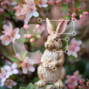 Intra Συλλεκτικό Ξύλινο Παζλ Plywood  4mm - Άγαλμα λαγουδάκι και ροζ λουλούδια σε έναν κήπο Σε Ξύλινο Κουτί - Διαστάσεις: 10x10 cm – 25 κομμάτια