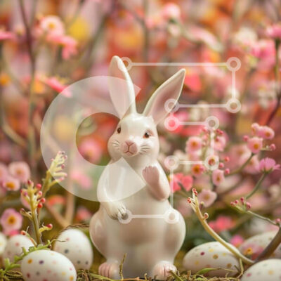 Intra Συλλεκτικό Ξύλινο Παζλ Plywood  4mm - Ειδώλιο λαγουδάκι του Πάσχα με λουλούδια και πασχαλινά αυγά Σε Ξύλινο Κουτί - Διαστάσεις: 10x10 cm – 25 κομμάτια - Image 1