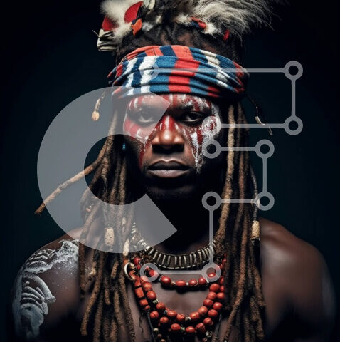 Intra Συλλεκτικό Ξύλινο Παζλ Plywood  4mm - Σοβαρός Αφρικανός με παραδοσιακά ρούχα και βαφή προσώπου Σε Ξύλινο Κουτί - Διαστάσεις Puzzle: 10x10 cm – 25 κομμάτια - Image 1