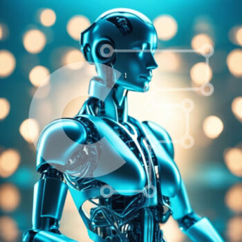 Intra Συλλεκτικό Ξύλινο Παζλ Plywood  4mm - Ρομποτική γυναίκα που στέκεται μπροστά από το φωτισμένο φόντο Σε Ξύλινο Κουτί - Διαστάσεις Puzzle: 10x10 cm – 25 κομμάτια - Image 1