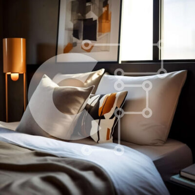 Intra Συλλεκτικό Ξύλινο Παζλ Plywood  4mm - Άνετο κρεβάτι με λευκά και πορτοκαλί μαξιλάρια και φωτιστικό Σε Ξύλινο Κουτί - Διαστάσεις Puzzle: 10x10 cm – 25 κομμάτια - Image 1