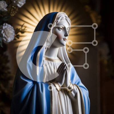 Intra Συλλεκτικό Ξύλινο Παζλ Plywood  4mm - Άγαλμα της Παναγίας σε μπλε και λευκό Σε Ξύλινο Κουτί - Διαστάσεις Puzzle: 10x10 cm – 25 κομμάτια - Image 1