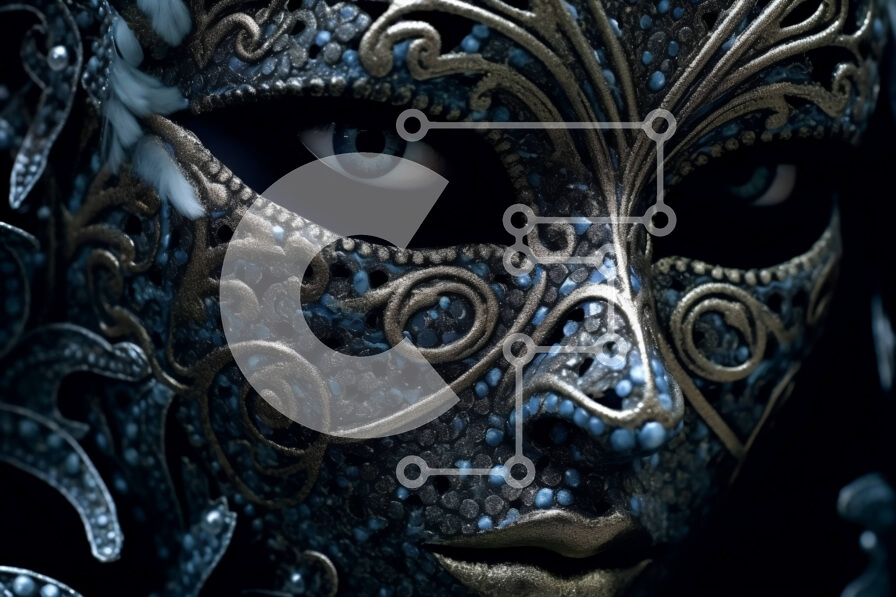 Intra Συλλεκτικό Ξύλινο Παζλ Plywood  4mm - Εκπληκτική μπλε και χρυσή βενετσιάνικη μάσκα με περίπλοκα σχέδια και χάντρες Σε Ξύλινο Κουτί - Διαστάσεις Puzzle: 10x10 cm – 25 κομμάτια