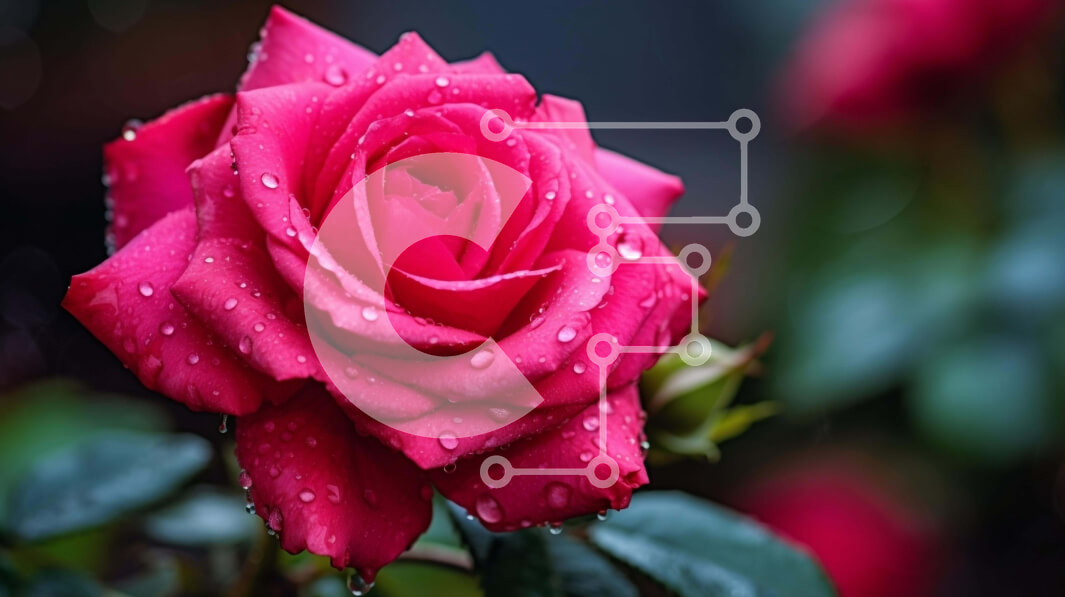 Intra Συλλεκτικό Ξύλινο Παζλ Plywood  4mm - Ροζ τριαντάφυλλο με σταγόνες νερού και πράσινα φύλλα Σε Ξύλινο Κουτί - Διαστάσεις: 10x10 cm – 25 κομμάτια