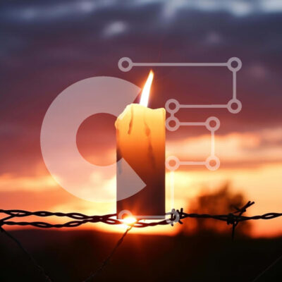 Intra Συλλεκτικό Ξύλινο Παζλ Plywood 4mm - Μονό κερί σε συρματοπλέγματα στο ηλιοβασίλεμα Σε Ξύλινο Κουτί - Διαστάσεις: 10x10 cm – 25 κομμάτια - Image 1