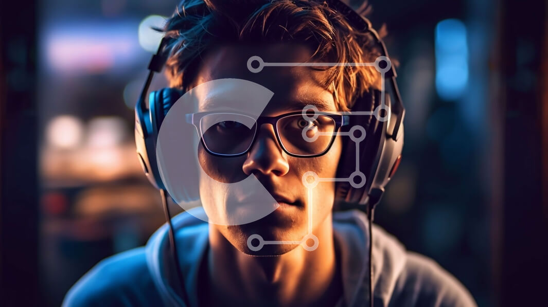 Intra Συλλεκτικό Ξύλινο Παζλ Plywood  4mm - Πορτρέτο ενός νεαρού άνδρα που φορά τα ακουστικά και κοιτάζει την κάμερα Σε Ξύλινο Κουτί - Διαστάσεις Puzzle: 10x10 cm – 25 κομμάτια