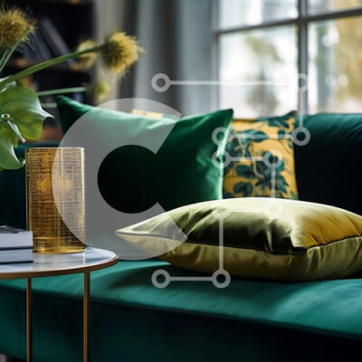 Intra Συλλεκτικό Ξύλινο Παζλ Plywood  4mm - Όμορφη εσωτερική διακόσμηση με πράσινο καναπέ και κίτρινα μαξιλάρια Σε Ξύλινο Κουτί - Διαστάσεις Puzzle: 10x10 cm – 25 κομμάτια - Image 1