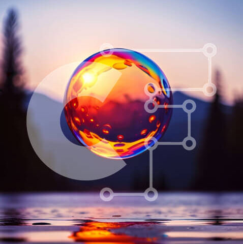 Intra Συλλεκτικό Ξύλινο Παζλ Plywood  4mm - Όμορφη εικόνα της πολύχρωμης φυσαλίδας στο νερό στο ηλιοβασίλεμα με τα βουνά Σε Ξύλινο Κουτί - Διαστάσεις: 10x10 cm – 25 κομμάτια - Image 1