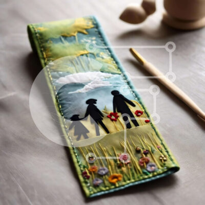 Intra Συλλεκτικό Ξύλινο Παζλ Plywood  4mm - Κεντημένος οικογενειακός σελιδοδείκτης με μολύβια και ψαλίδι Σε Ξύλινο Κουτί - Διαστάσεις Puzzle: 10x10 cm – 25 κομμάτια - Image 1