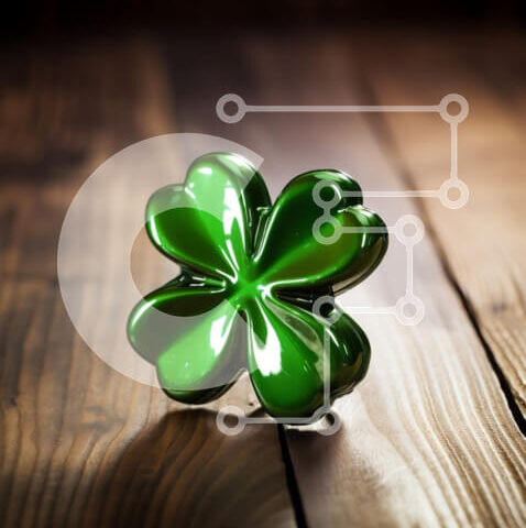 Intra Συλλεκτικό Ξύλινο Παζλ Plywood 4mm - Πράσινο τετράφυλλο τριφύλλι σε ξύλινο τραπέζι Σε Ξύλινο Κουτί - Διαστάσεις: 10x10 cm – 25 κομμάτια - Image 1