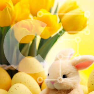 Intra Συλλεκτικό Ξύλινο Παζλ Plywood  4mm - Πασχαλινό λαγουδάκι με αυγά και τουλίπες Σε Ξύλινο Κουτί - Διαστάσεις: 10x10 cm – 25 κομμάτια