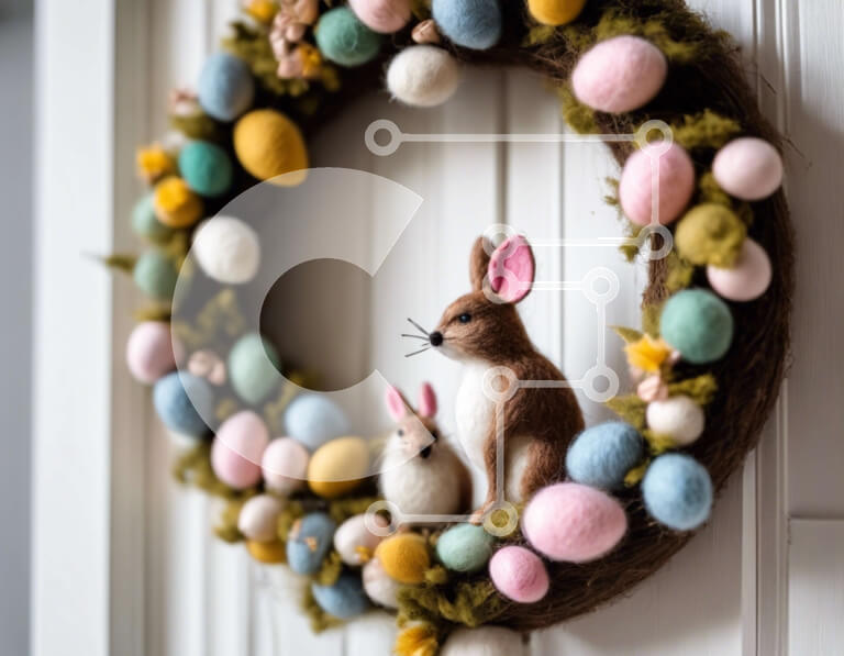 Intra Συλλεκτικό Ξύλινο Παζλ Plywood  4mm - Πασχαλινό στεφάνι με κουνελάκια και πολύχρωμα αυγά Σε Ξύλινο Κουτί - Διαστάσεις: 10x10 cm – 25 κομμάτια