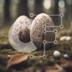 Intra Συλλεκτικό Ξύλινο Παζλ Plywood  4mm - Διακοσμημένα Πασχαλινά αυγά στο δάσος με σχέδια εμπνευσμένα από το δέντρο Σε Ξύλινο Κουτί - Διαστάσεις Puzzle: 10x10 cm – 25 κομμάτια