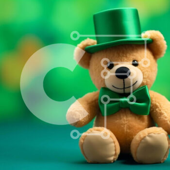 Intra Συλλεκτικό Ξύλινο Παζλ Plywood  4mm - Αρκουδάκι με ιρλανδικό θέμα με πράσινο παπιγιόν και καπέλο Σε Ξύλινο Κουτί - Διαστάσεις: 10x10 cm – 25 κομμάτια - Image 1