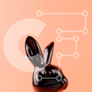 Intra Συλλεκτικό Ξύλινο Παζλ Plywood  4mm - Άγαλμα μαύρο λαγουδάκι σε πορτοκαλί φόντο Σε Ξύλινο Κουτί - Διαστάσεις: 10x10 cm – 25 κομμάτια