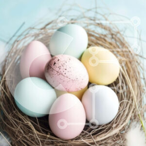 Intra Συλλεκτικό Ξύλινο Παζλ Plywood  4mm - Πολύχρωμα Πασχαλινά αυγά φωλιά σε μπλε φόντο Σε Ξύλινο Κουτί - Διαστάσεις: 10x10 cm – 25 κομμάτια