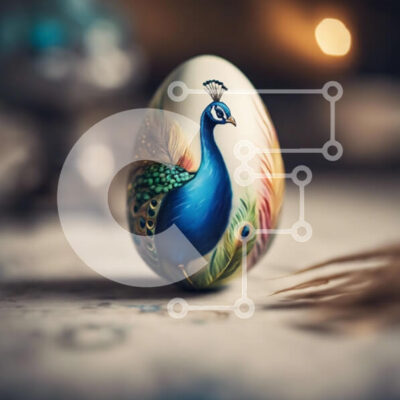 Intra Συλλεκτικό Ξύλινο Παζλ Plywood  4mm - Πασχαλινό αυγό με σχέδιο μπλε παγώνι Σε Ξύλινο Κουτί - Διαστάσεις: 10x10 cm – 25 κομμάτια - Image 1