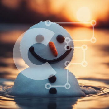 Intra Συλλεκτικό Ξύλινο Παζλ Plywood  4mm - Χαμογελαστός χιονάνθρωπος στο νερό ηλιοβασιλέματος Σε Ξύλινο Κουτί - Διαστάσεις Puzzle: 10x10 cm – 25 κομμάτια - Image 1